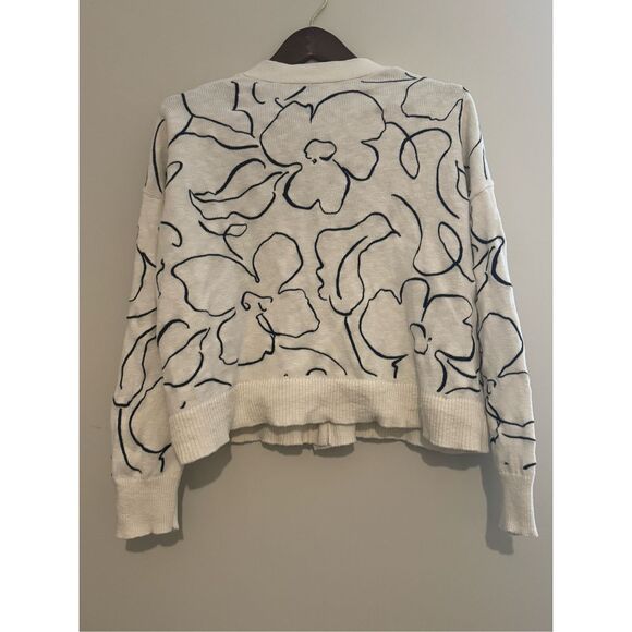 Madewell Embroidered Button Cardigan Sweater -Medium- white and Navy LIKE NEW - Picture 2 of 9